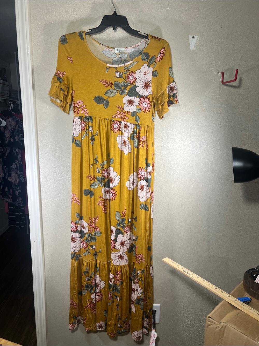 Mustard Floral Maxi Dress - Elegant Short Sleeve Summer Dress